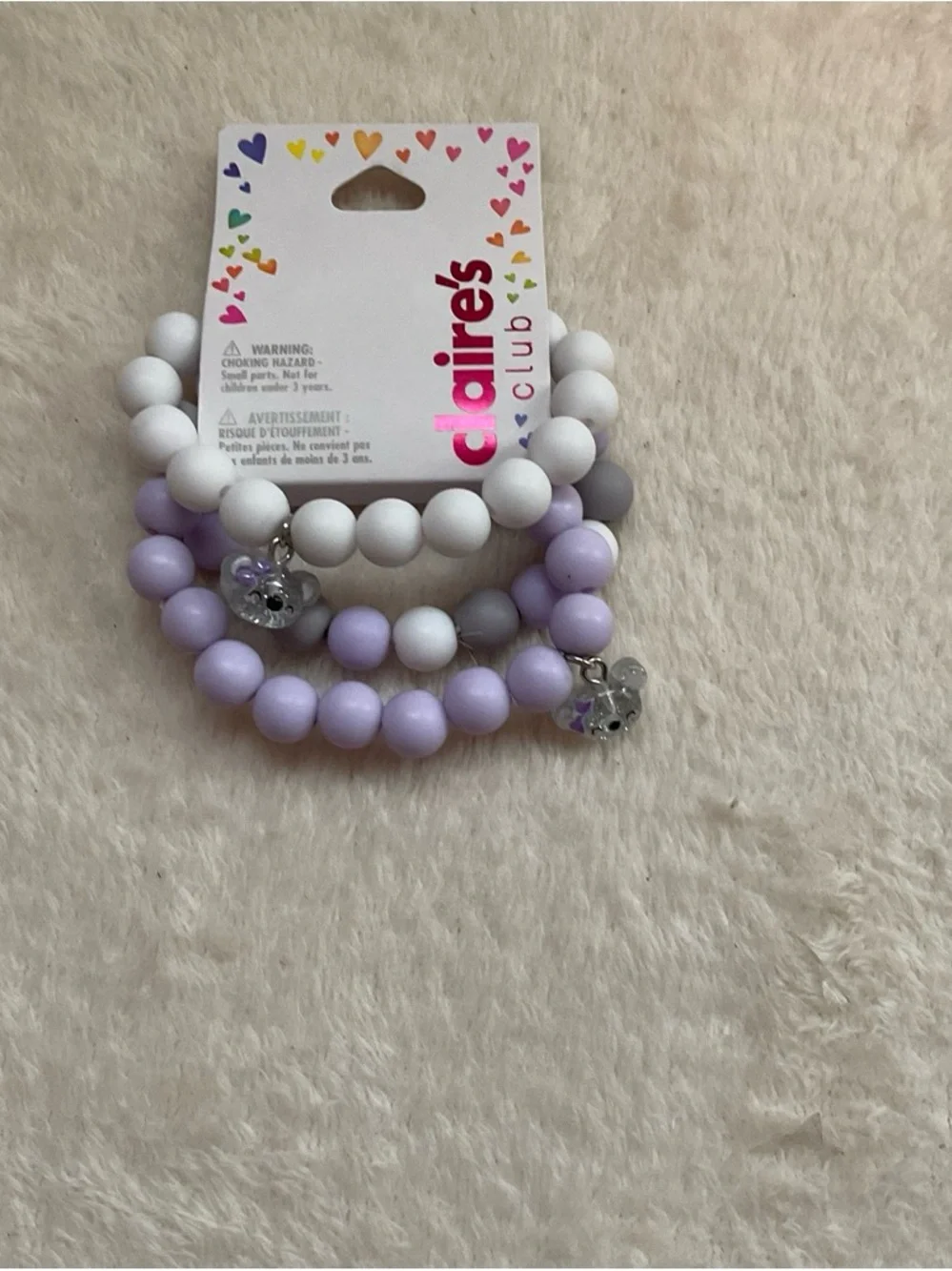 Claire's Lavender, White, and Light Gray Beaded Bracelet Set